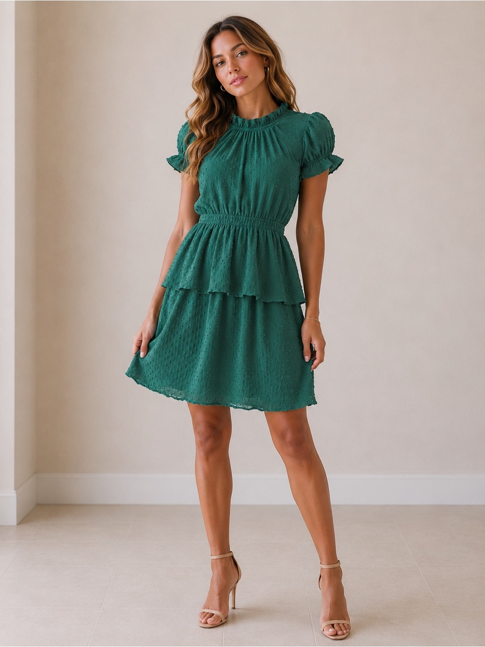 Elegant Green Ruffled Mini Dress